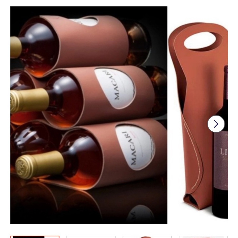 NWOT Vacavaliente Brown Leather Wine Carrier & Rack Set